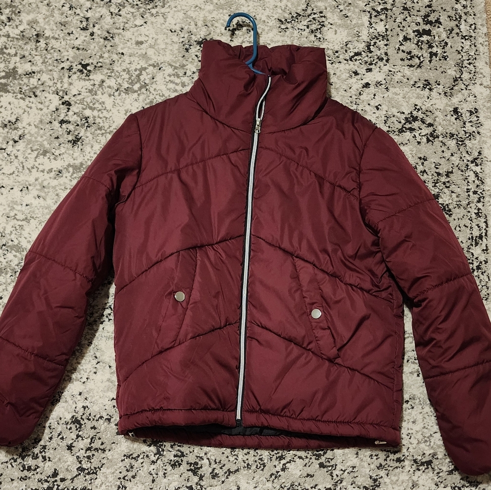 ME JANE Cropped Puffer Jacket Womens Size M Maroon